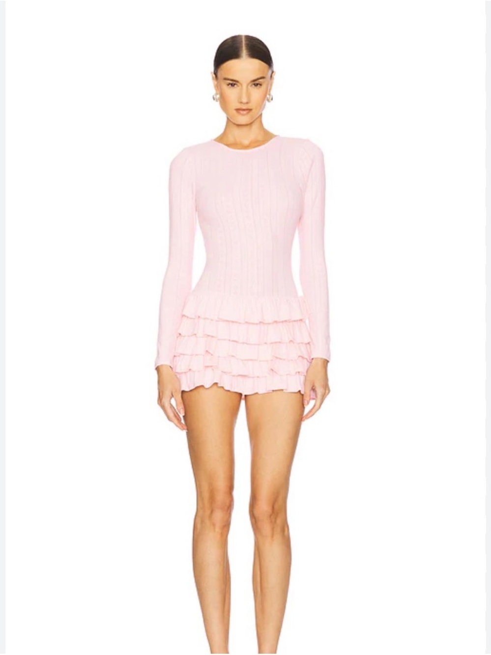 Loba Bardot Pink Ruffle Long Sleeve Dress Mini Romper| S